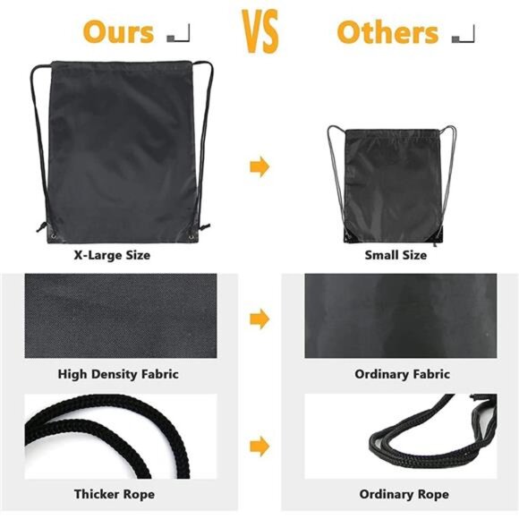 Black Drawstring Backpack Bags Bulk 2 Pack X-Large 22.4" L x 17.5" W Sports Sack - Picture 4 of 7